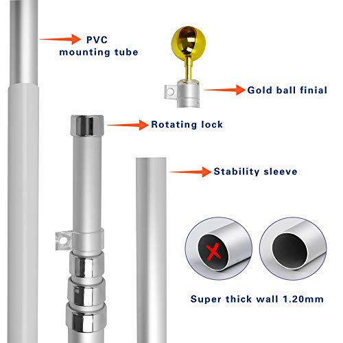 Vaiigo 25Ft Telescoping Flag Pole Kit, Heavy Duty Aluminum Flag Pole Fly 2 Flags, With 3 X 5 American Flag, Golden Top Ball And Clips Inground Flag Pole For Outdoor, Commercial, Residential Use #TOP3