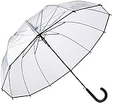 SMATI Paraguas grande de varilla transparente - Resistente al viento; 12 varillas de fibra; Diámetro=40 pulgadas; Apertura automática; Paraguas mixto; Color borde NEGRO