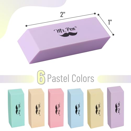 Image of Mr. Pen- Pencil Eraser, 48 Pack, Pastel Colors | Large Latex Free Block Erasers Bulk for School, Office, Art Sketching, Homework, Exams, Clean Smudge-Free Correction