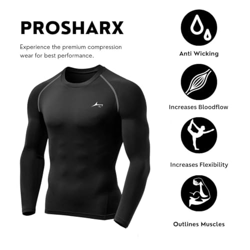 Image of PROSHARX Men's Premium Full Sleeve Compression T-Shirt - Athletic Base Layer Tights for Fitness & Sports