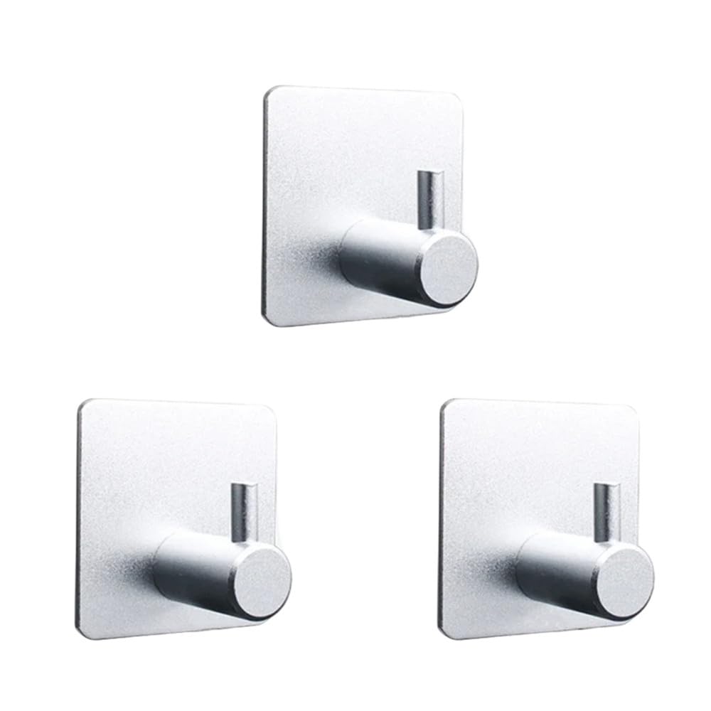LCANALLYMS Wall hooks, Coat Hook Bathroom Hooks 1/2/3PCS Black Gold Hanging Towel Holder No Drill Organaizer Accessories(3pcs Silver)