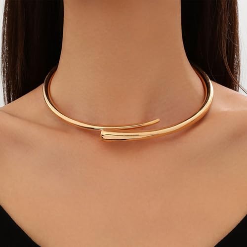 Chunky Choker Collar Necklace for Women Gold Teardrop Choker Necklace Statement Open Necklace Bold Spring Hinged Trendy Jewelry4