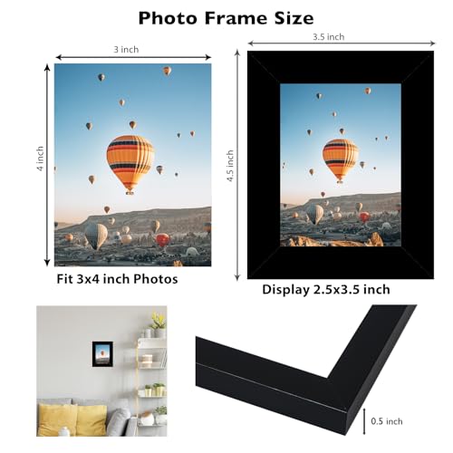 Image of JCJMY 3x4 Picture Frame Black for Tabletop or Wall, 3 x 4 Wall Gallery Poster Photo Frame with Shatter Resistant Plexiglass, Black