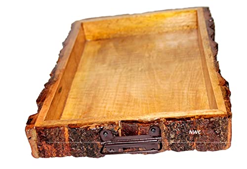 Image of Sheesham Wooden Tray, Nested Handmade & Handcrafted Rectangular Serving Platter - Size (37 x 25 x 4.5 cm) (Wooden Tray, Nested Handmade)