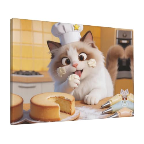 Impression sur toile chat de chef grand tableau encadré de qualité