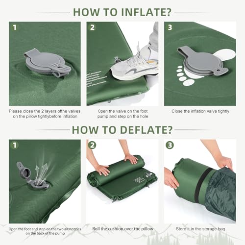 Wevelel Memory Sleeping Pad, 3.1" Ultra-Thick Foam Sleeping Mats for Camping, Easy Inflate&Deflate,9.5 R-Value Insulated Camping Mattress Pad with Pillow, for Car Travel Tent