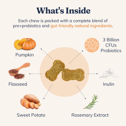 Alwayspups Dog Probiotics + Prebiotics, Natural Supplement With Pumpkin Puree And Digestive Enzymes - Supports Gut Health, Immunity, & Healthy Stool (3 Billion Cfu - 60 Treats) #TOP3