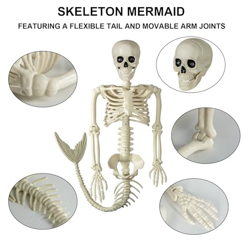 Pipilily 38 Inches Halloween Mermaid Skeleton, 2Pcs Skeleton Mermaid with Posable Movable Jonints and Soft Tail for Halloween Decoration Decor Spooky Scene Party Favors by Pipilily - Used condition - Image 5