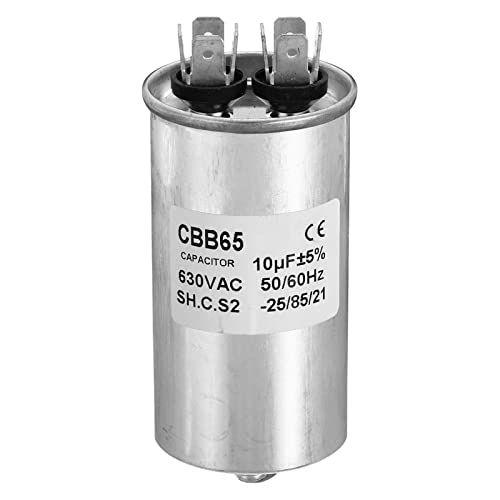 PATIKIL CBB65 10 uF Condensateur Fonctionnement, 10 mfd 1 Boîtier Aluminium AC 630 V avec 2 Broches M8 vis pour Climatiseur Compresseur Moteur Pompe Chaleur...