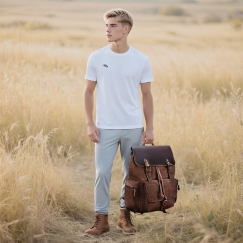 Vintage Waxed Canvas Backpack Casual Genuine Leather Laptop Rucksack Shoulder DayPack for Travel/Hiking/School - Image 3