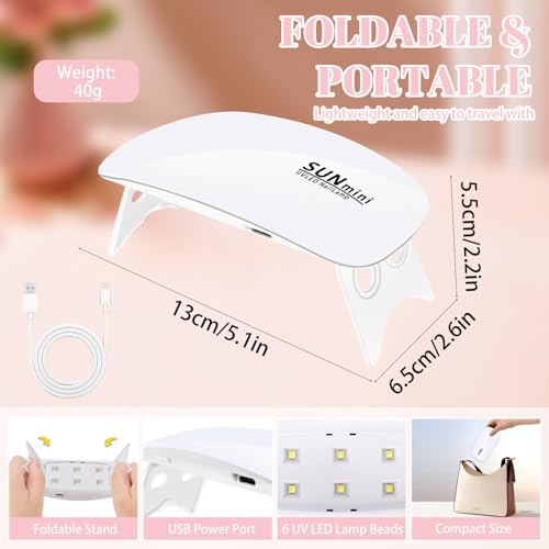 Pavlleen Mini UV Lampe für Gelnägel, UV LED Nagellampe mit USB Kabel, Klein Tragbarer Faltbar UV Lampe Nägel mit 60 und 120-Sekunden-Timer für Nagelstudio, Zuhause, Reisen (Weiß)