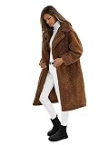 OZONEE Damen Mantel Wintermantel Teddy Fleece Winterjacke Jacke Parka Übergangsjacke Coat Wärmemantel Wärmejacke Winter Herbst Lang Warm Stehkragen 777/4768P BRAUN M