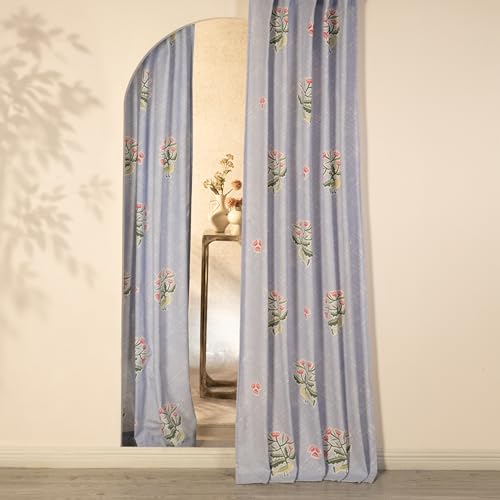 Image of Tranquebar Curtain Co. Window Curtains 5 Feet, 60-65% Room Darkening,Lavender Bird Print, Cotton Curtains for Window, Cotton Curtains 5 Feet Long Set of 2, BackTab Loops,Pihu (152 cm) - Set of 2
