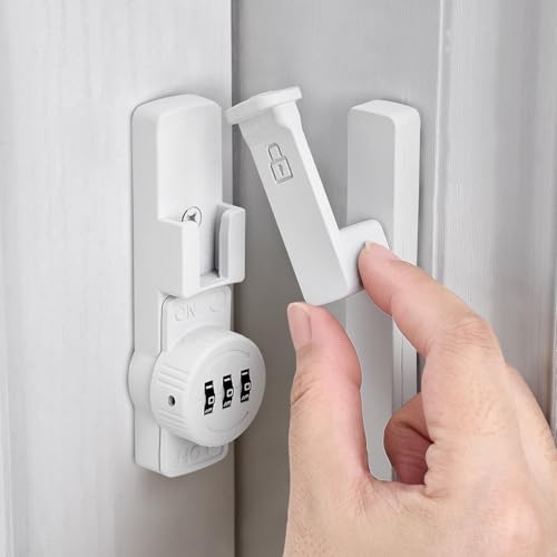 Image of INIRET 2 Packs Matte White 90 Degree Barn Door Lock,Mechanical Password Lock,3 Digit Password Keyless,Flip Latch with Combination,Protect Privacy,for Barn Door,Cabinets,Windows,Garden,Bathroom