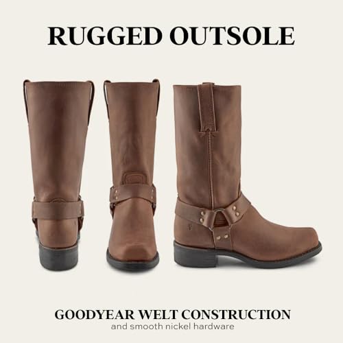 Image of Frye Harness 12R Boots for Men with Oiled-Leather Upper, Siped Outsole with Stacked Leather Heel, and Nickel & Brass Hardware - 12 inch Shaft Height