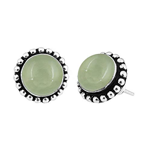 Natural Prehnite Earrings 925 Silver Overlay handmade Stud Earrings