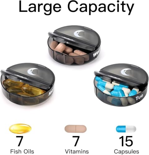 Image of Sumiko Large Weekly Pill Medicine Organizer Box 4 Times A Day | One Week Daily Tablets Container | Weekly Pill Cases Portable for Pills Vitamin Fish Oil Supplements | For Travel & Gifts (Black)