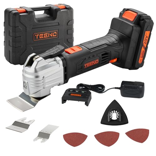 Cordless Oscillating Multi-Tool TEENO,Multifunction Oscillating Multi Tool with 20V 2Ah Lithium-Ion,5000-18000 RPM,6 Variable Speed,3.2° Oscillation Angle,for Sawing, Cutting, Sanding (One Battery)