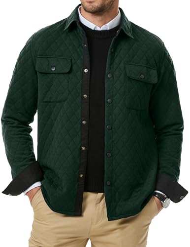 JMIERR Mens Quilted Shirt Jackets Casual Long Sleeve Snap Button Down Shirts with Pockets