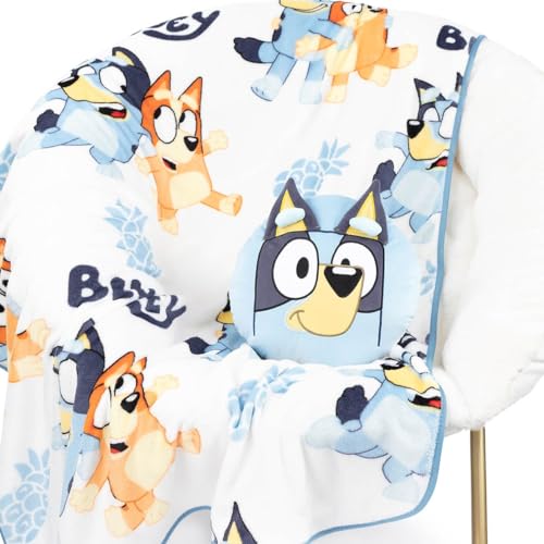 Image of Jay Franco Bluey & Bingo Nogginz Set - 40 x 50 Inch Lightweight Travel Throw Blanket & Pillow - Kids Super Soft 2 Piece Bedding Set