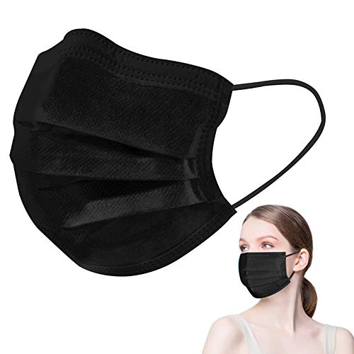 Disposable Face Masks 50 PCS 3Ply Breathable & Comfortable Filter Safety Mask for Adult, Men, Women, Indoor, Outdoor Use (Black)