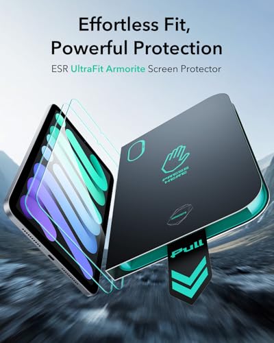 Image of ESR 2 Pack Armorite Screen Protector for iPad mini 7th Gen (A17 Pro, 2024) & 6th Gen (2021), Military Grade Protection, 9H Tempered Glass Film with Ultra Fit Tray, HD Clarity, Dust and Bubble-Free
