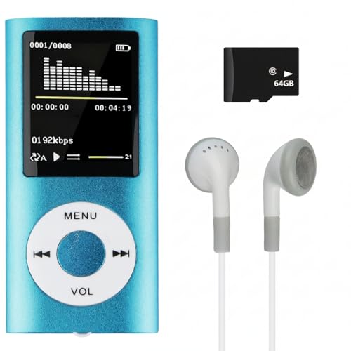 MP3 Lettore Musicale HiFi Portatile Senza Perdita Con, Blu, Con Schermo LCD Da 1,8 Pollici E Slot Di Memoria, Max Support 64 GB Memory Card, Dispositivo Multifunzionale Per Sport E Bambini