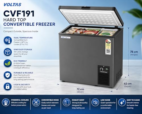 Image of Voltas Convertible Deep Freezer, Single Door, Top-Open, Grey, CVF191SA3-P-GE(2026 latest model),2 Star