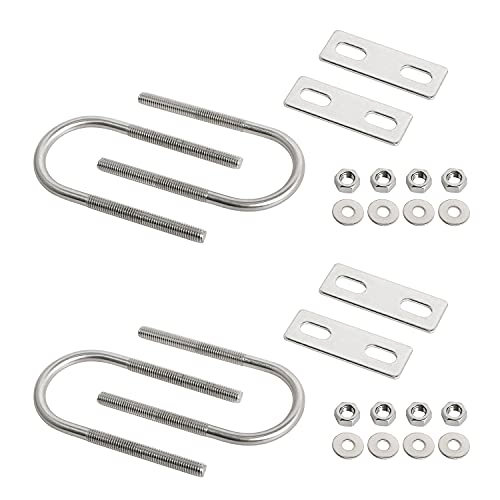 Image of Round U-Bolts 1.38 inch(35mm) Inner Width M6 Thread 304 Stainless Steel Silver with Plates Nuts Flat Washers for Car /RV /Trailer Bumper, 4Pcs