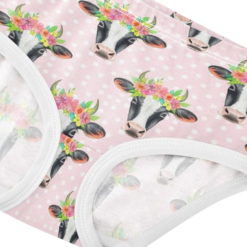 Joisal Cotton Girls Underwear Toddler Cow Heads Flower Pink Panties Little Girl Fun Print Briefs Girls Undies 2t4