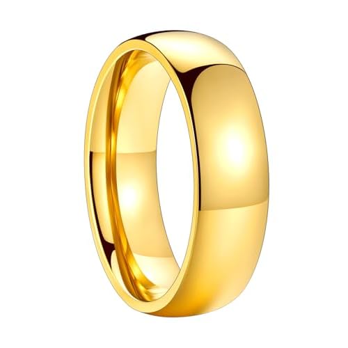 FaithHeart Band Rings 2/4/6/8 mm Width Stainless Steel/18K Gold Plated Polished Wedding Bands for Men Woman Personalized Customizable Gifts 6mm-Gold 9