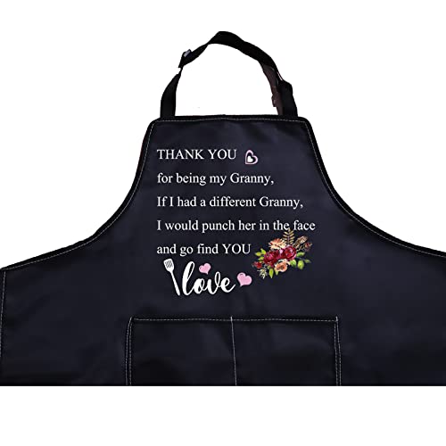 Pxtidy Granny Kitchen Apron Granny's Cooking Gift Thank You For Being My Granny Apron Mother’s Day Apron Grannie Grandma Gift (Black) #TOP1