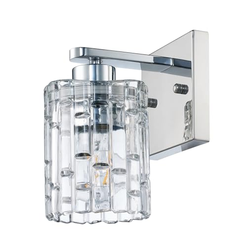 Image of MONKFISH WS76 Modern Style Wall Sconce, 1-Light with Glass Shade Modern Minimalist Wall Lamp Light Fixture for Living Room Bathroom Bedroom Stair Cafe, UL Listed (Chrome)