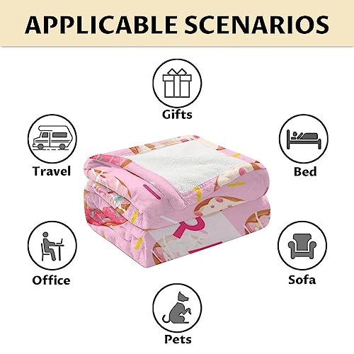Girls Blanket - 60"x80" Cute Donut Throw Blanket Gifts for Kids & Adults - Personalized Pink Soft Fuzzy Doughnut Blanket for Bed, Couch & Living Room