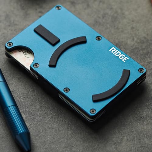 Image of Ridge Wallets for Men Compatible with Magsafe - Slim Minimalist Compact Wallet and Card Holder, RFID Protected Front Pocket Wallets for Men with Integrated Cash Strap (Alpine Navy)