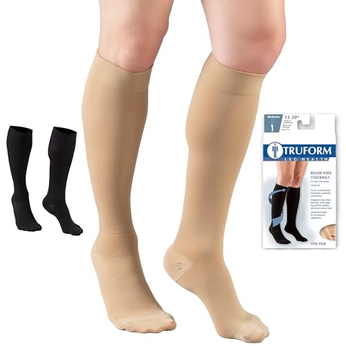 Image of Truform HMNA 9808 Compression Stockings, Regular 15-20 mmHg, Below Knee BK, Men or Women, Closed Toe, Beige, 4X-Large