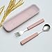 VANRA 2-Piece Children Flatware Set 18/10 Stainless Steel Child Tableware Set Silver Cutlery Set Silverware Dinner Utensils Spoon Fork Set with Travel Case for Kids (Chrome Finished) (Pink)