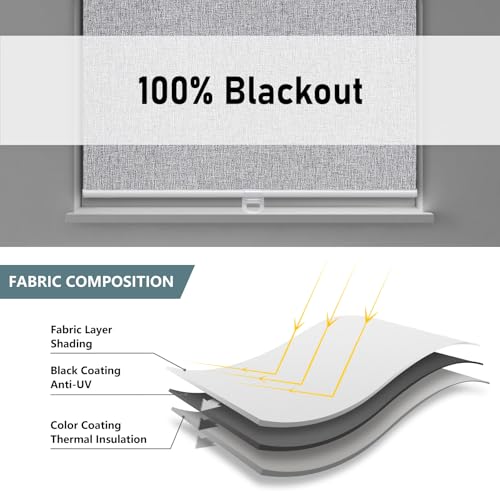 Image of AOSKY Blackout Cordless Roller Shades, 34.5 inch W x 72 inch H, Heather Grey