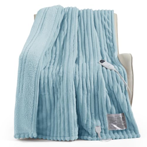 Image of Bedsure Thick Heated Blanket Electric Throw XL, Preheat, Light Blue 50 inchx70 inch