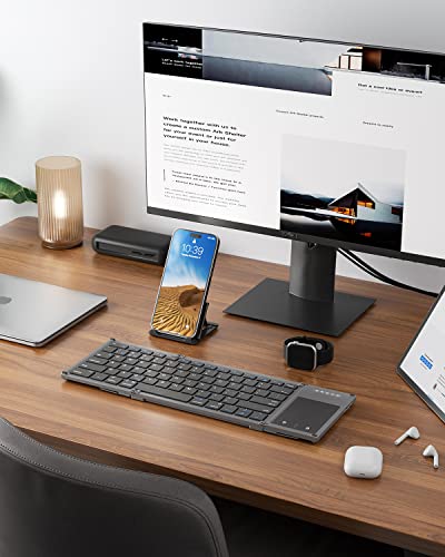 Samsers Foldable Bluetooth Keyboard With Touchpad, Full-Size Wireless Folding Keyboard With Holder, Rechargeable Portable Travel Keyboard For Ios Android Windows Mac Os, Support 3 Devices (Bt5.1 X 3) #TOP6