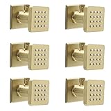 Solid Brass Square Shower Body Sprays with On Off Switch Brushed Gold Shower Jets 6 Pcs Massage Nozzle Jet Wall Mount, Flow Can Be Controlled,...