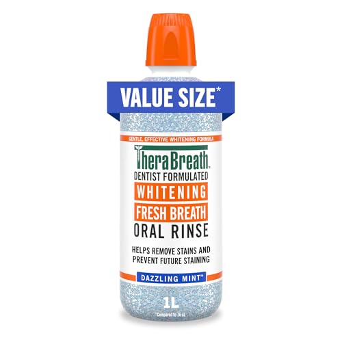 TheraBreath Whitening Mouthwash, Dazzling Mint, Dentist Formulated, 1 Liter