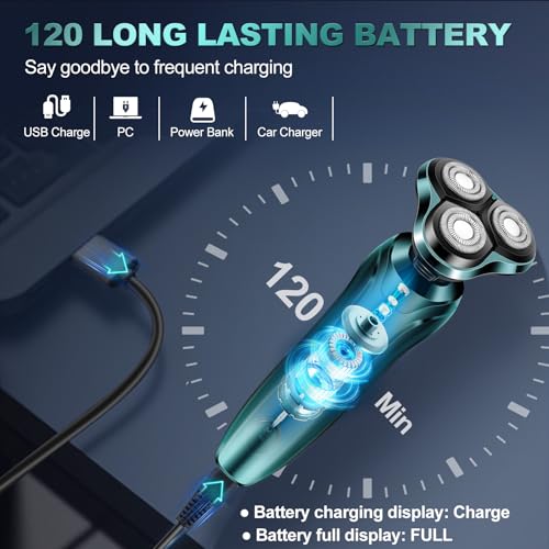 Image of Electric Razor for Men, 4D Dual-Ring Floating Head Electric Shaver, IPX7 Waterproof Wet & Dry Shaver, USB-C Fast Charging 120Mins Long Runtime, Ergonomic Portable Travel Shaver, Ideal Gifts for Men