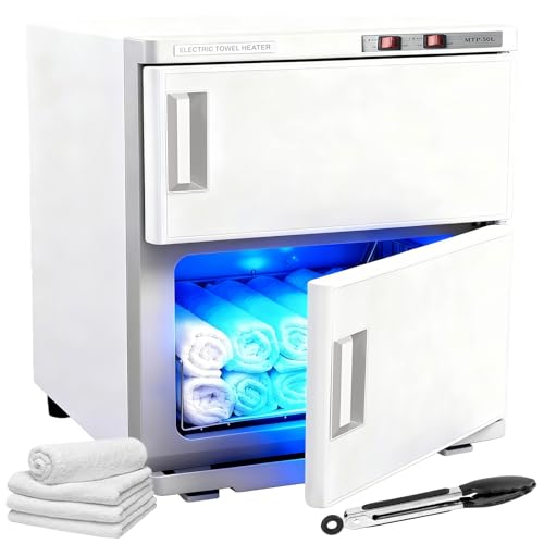 TAZZOR Calentador de toallas de 50 l para 50 a 60 toallas con esterilización UV, dispositivo de calor con clip para toallas, para salón de belleza, peluquería, spa