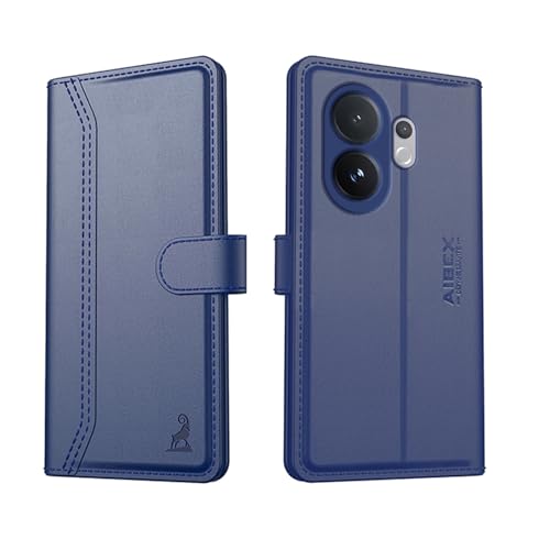 Image of AIBEX Compatible for Vivo V60E 5G / Vivo T4 Pro 5G / Vivo V60 5G Flip Cover Leather Finish with Magnatic Closure | Inside TPU with Card Pockets | Wallet Stand | Complete Protection Flip Case -Blue