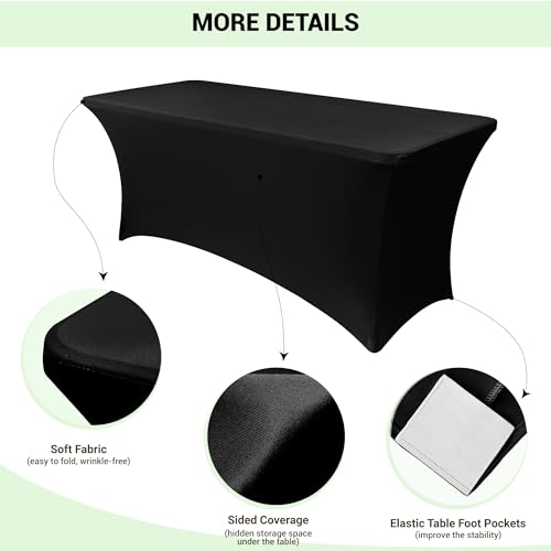 Obstal 6ft Stretch Black Spandex Table Cloth for Standard Folding Tables - 2 Pack Universal Rectangular Fitted Tablecloth Protector for Wedding, Trade Show, Vendor Stand - Image 5