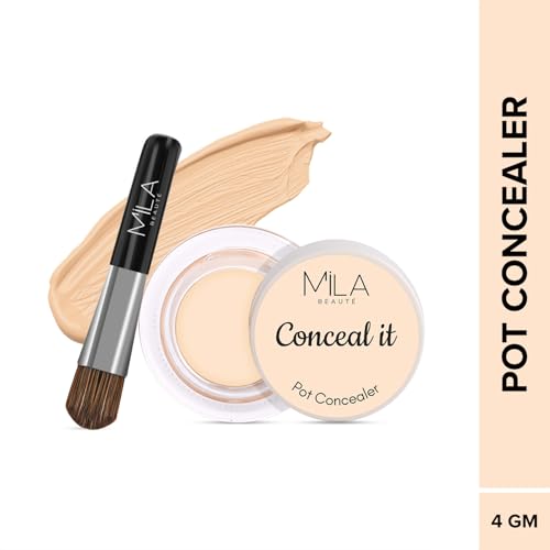 Image of Mila Beaute Conceal It Pot Concealerwith Brush | Enriched With SPF 15 and Vitamin E | Light Weight Concealer | Long Lasting Coverage | Natural Matte Finish | Covers All Skin Concerns | Easily Blendable Concealer For Face Makeup (Light Ivory)