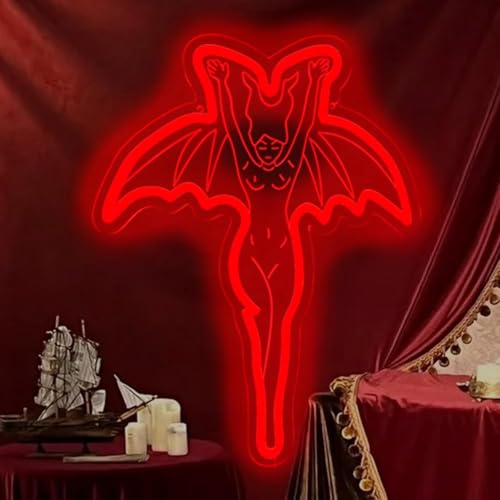 Image of Devil Neon Sign Vampire Neon Sign LED Light Sign Halloween Room Decor | Spooky Halloween Wall Decor with USB Powered LED Lighting for Bedroom, Party and Game Room