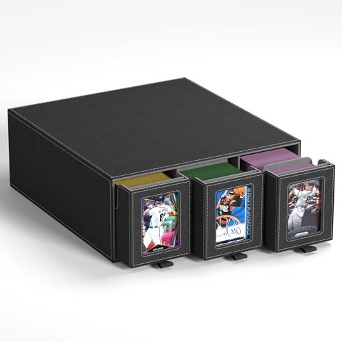 Trading Card Storage Box 3-Row Slide-Pull Card Case with Stackable Design & 15 Dividers Commander Display Card Organizer Holder for MTG Pkmn YuGiOh TCG and Sports Cards Holds 2500+ Cards (Gray)
