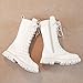 Girls Combat Boots White Lace Up Boots Kids Fashion Mid Calf Combat Riding Boots Side Zipper Waterproof PU Leather Vintage Punk Goth Boot Non Slip Outdoor Military Fall Boot for 4-12 Years